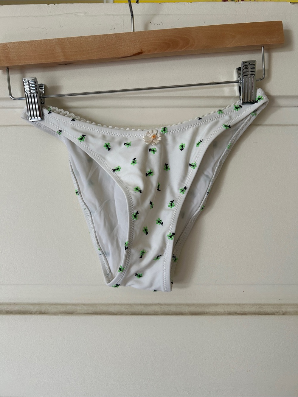 SOLID & STRIPED White Bikini Bottoms with Green Floral Print